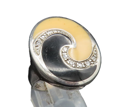 DAVID SIGAL 925 Silver  Vintage Onyx & Topaz Spiral Wave Ring Sz 8  RG24882