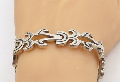 MEXICO 925 Sterling Silver  Vintage Oxidized Detail Chain Bracelet  BT1896