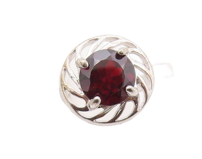 925 Sterling Silver Vintage Ring Rose Round Garnet Cutout Frame  Sz 8  RG31065