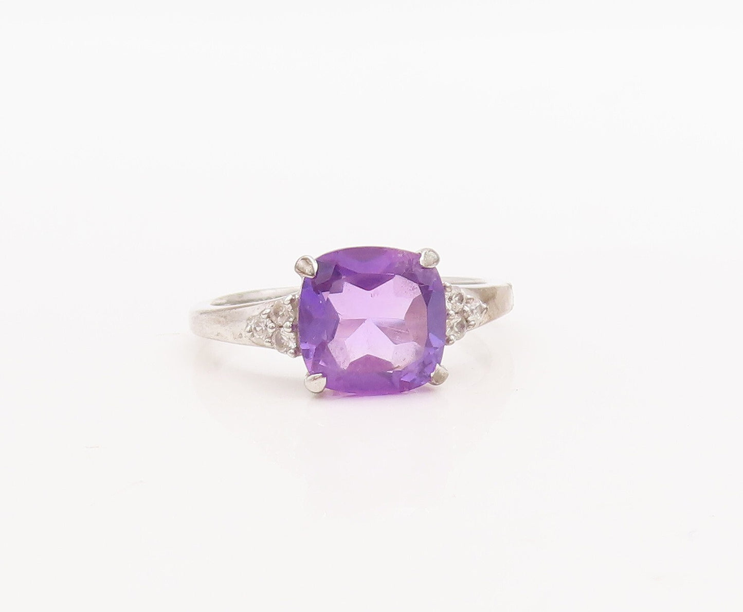 925 Sterling Silver Vintage Ring Square Cut Amethyst Topaz inlay  Sz 7  RG29745