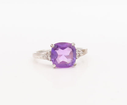 925 Sterling Silver Vintage Ring Square Cut Amethyst Topaz inlay  Sz 7  RG29745
