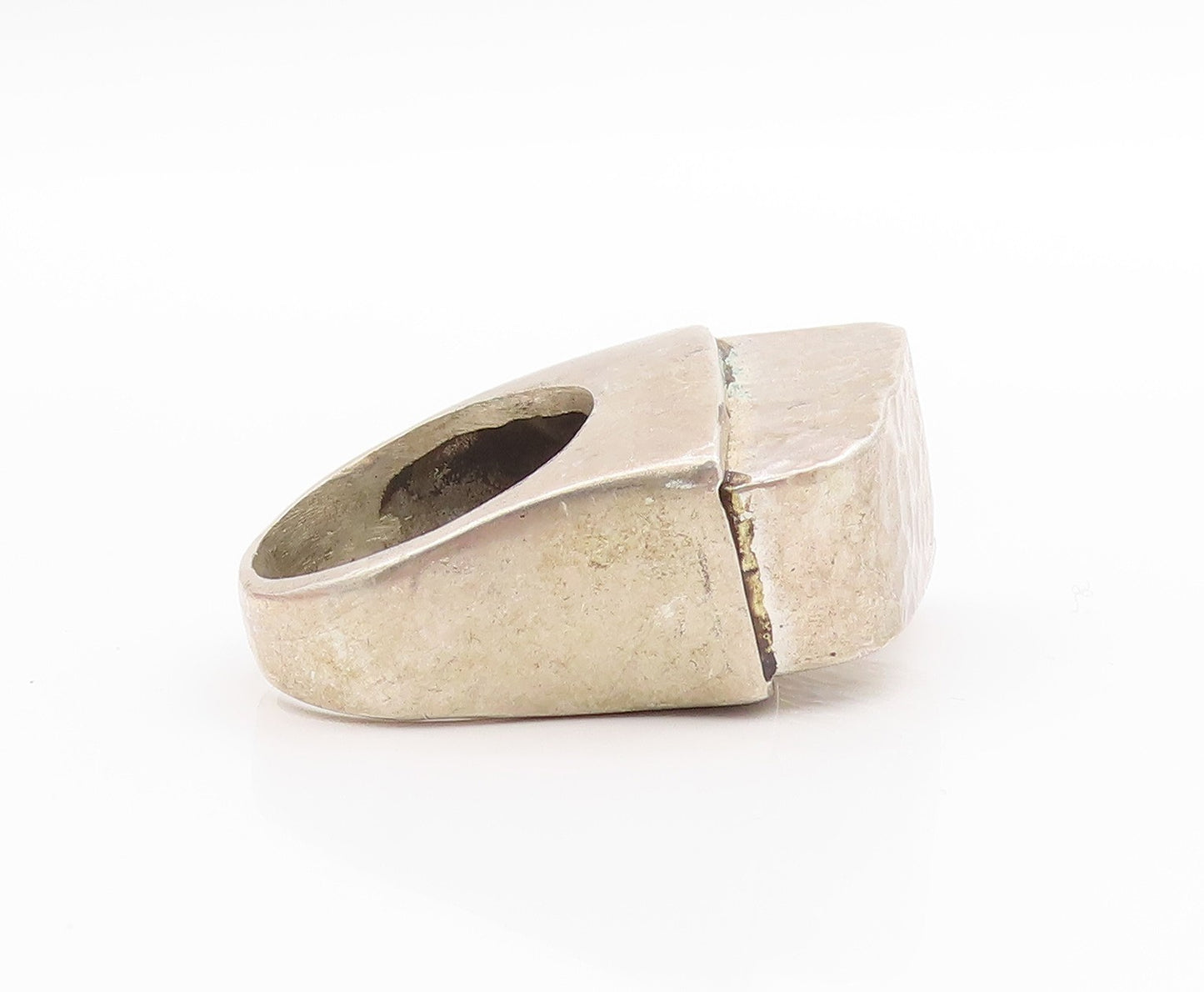 925 Sterling Silver Vintage Ring Geometric Hammered Band Heavy  Sz 8  RG33559