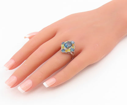 925 Sterling Silver Vintage Ring Sapphire & Opal Cluster Band  Sz 8  RG34986