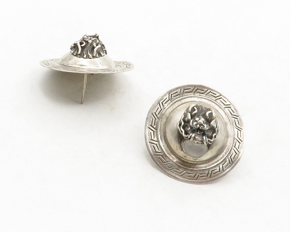 925 Sterling Silver  Vintage Topaz Modernist Sculpted Drop Earrings  EG6608