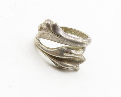 AVON 925 Sterling Silver  Vintage Floral Motif Bypass Band Ring Sz 4  RG13705