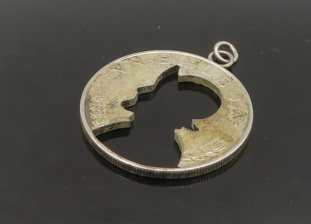 925 Sterling Silver  Vintage Shiny Panamanian Balboa Coin Pendant  PT18940