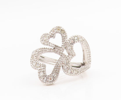 925 Sterling Silver Vintage Ring CZ Intertwined Triple Love Heart  Sz 7  RG34624