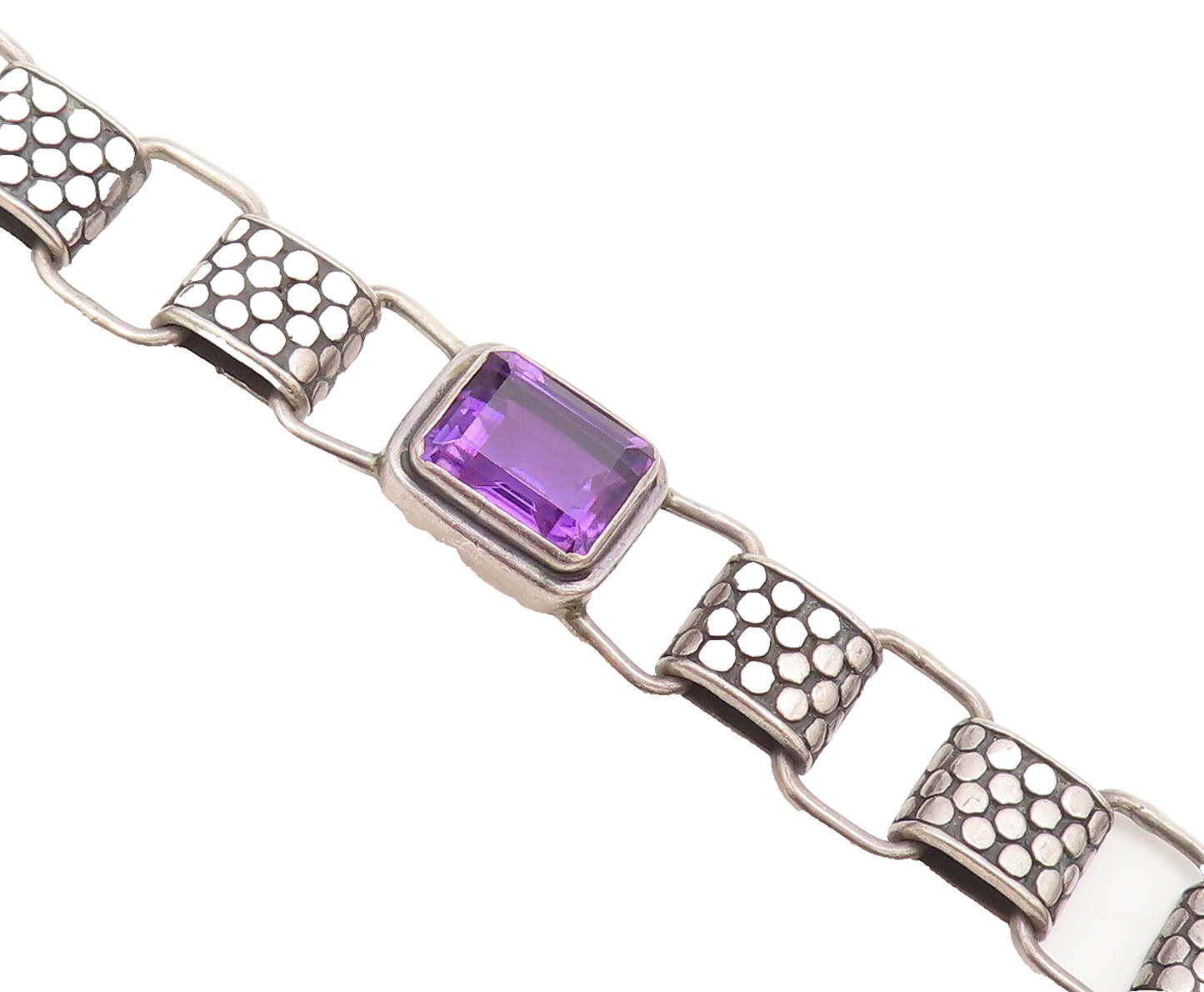 925 Sterling Silver Vintage Large Amethyst Bubble Etched Bracelet  BT10074