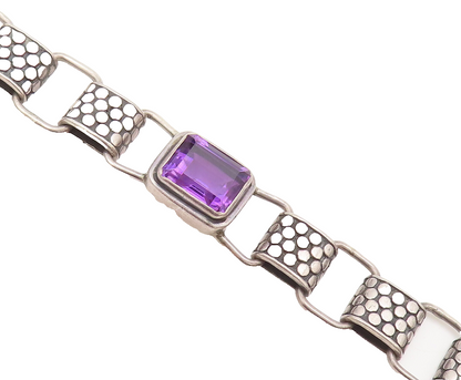 925 Sterling Silver Vintage Large Amethyst Bubble Etched Bracelet  BT10074