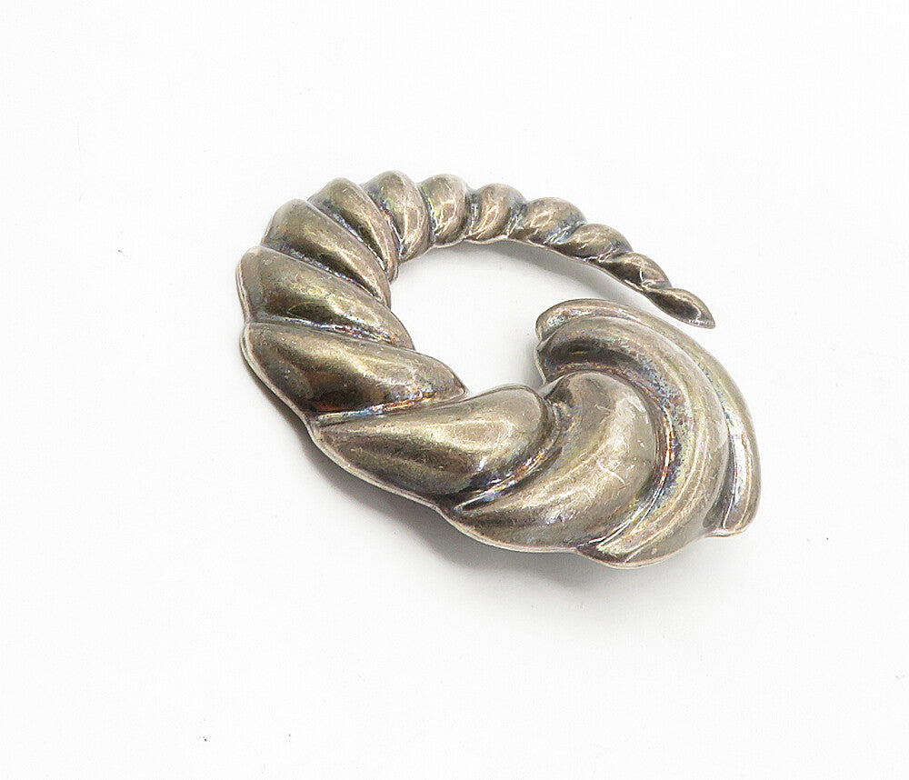 DULCE MEXICO 925 Silver  Vintage Dark Tone Hollow Scalloped Brooch Pin  BP3293