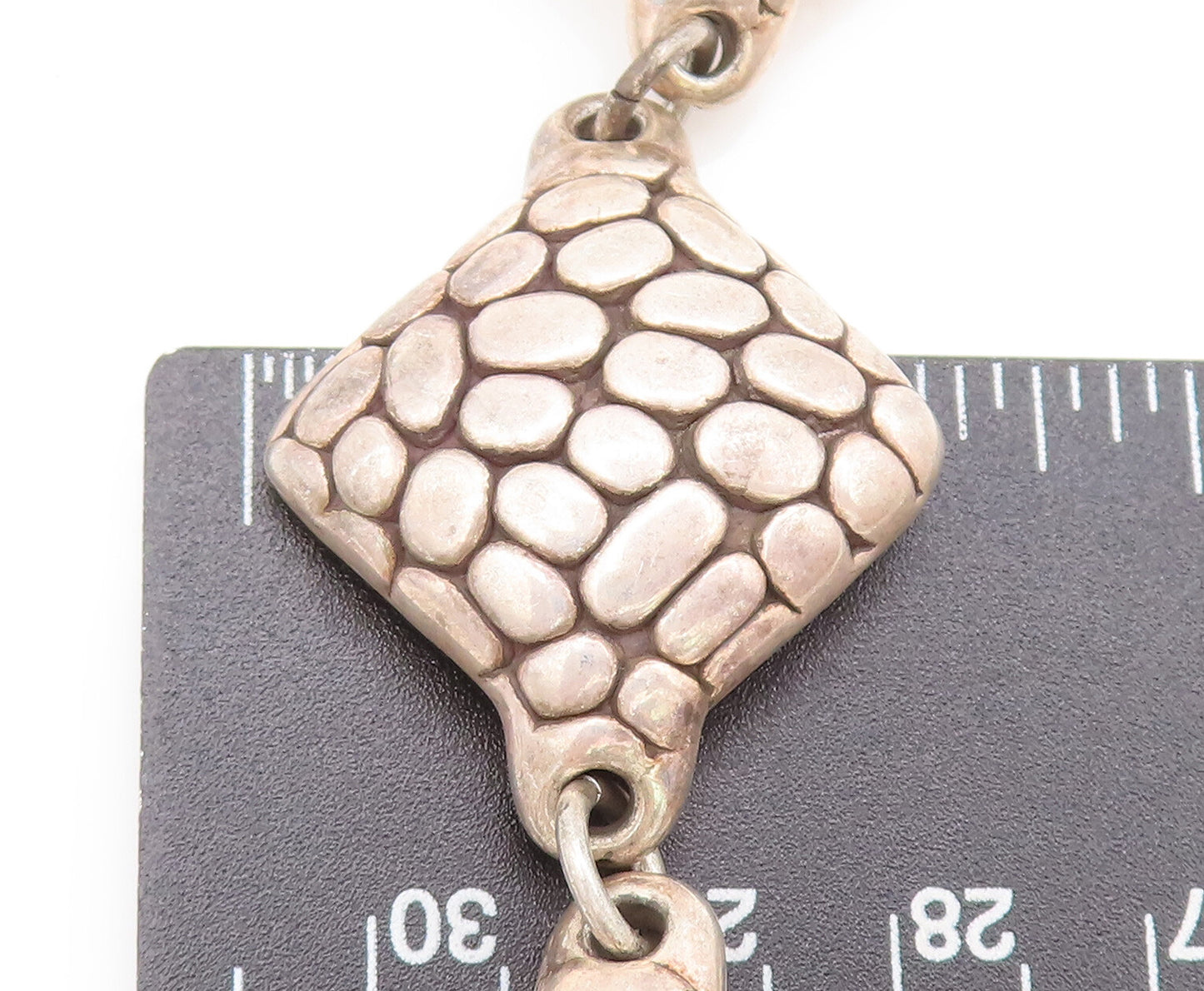 925 Sterling Silver Vintage Puffed Pebble Effect Square Link Bracelet BT9978