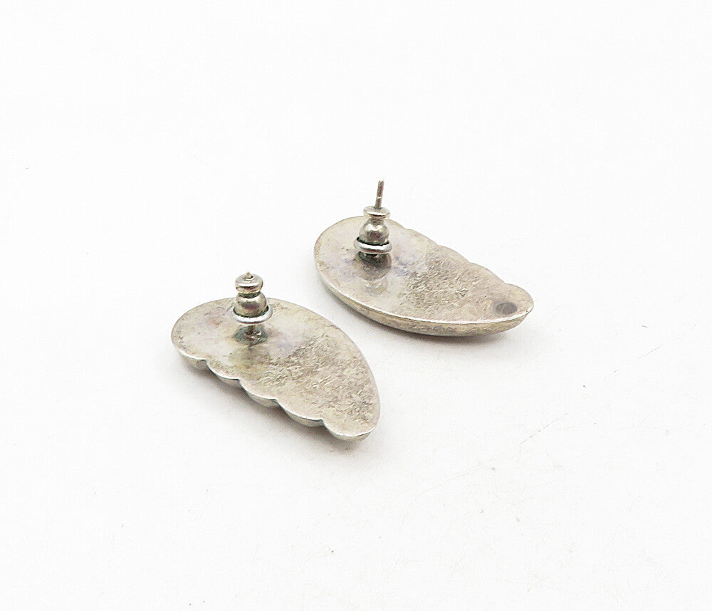925 Sterling Silver  Vintage Dark Tone Fluted Swirl Wing Drop Earrings  EG4619