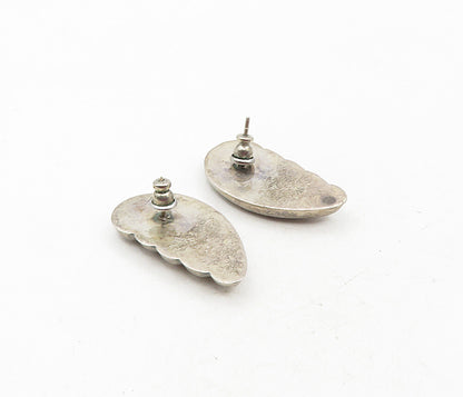 925 Sterling Silver  Vintage Dark Tone Fluted Swirl Wing Drop Earrings  EG4619
