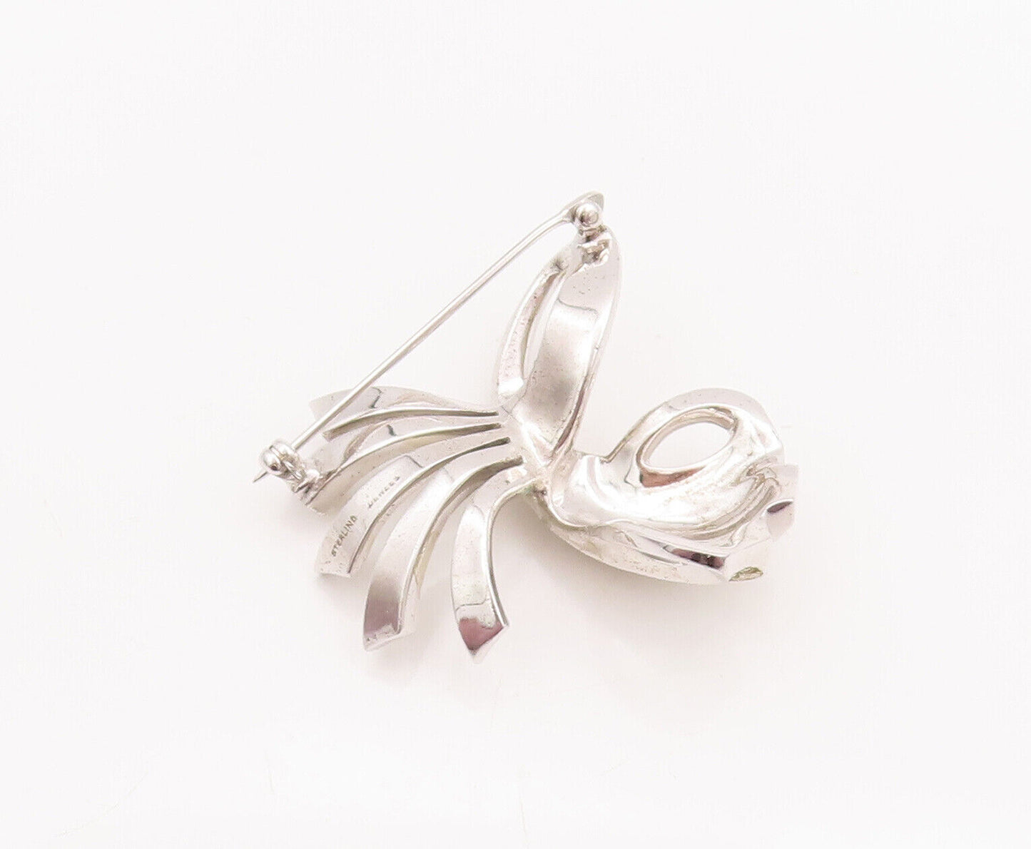 925 Sterling Silver Vintage Brooch Pin DEWEES Topaz Inlay Swirl Carved  BP10856