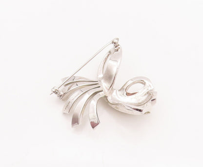 925 Sterling Silver Vintage Brooch Pin DEWEES Topaz Inlay Swirl Carved  BP10856