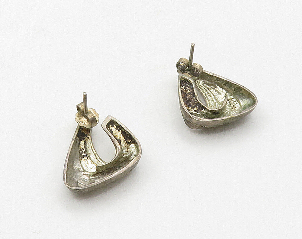 925 Sterling Silver  Vintage Dark Tone Folded Design Drop Earrings  EG8246