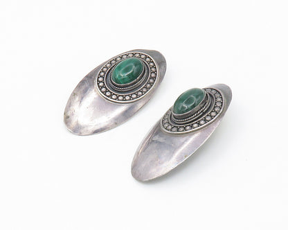 925 Sterling Silver   Vintage Cabochon Cut Malachite Drop Earrings  EG7455