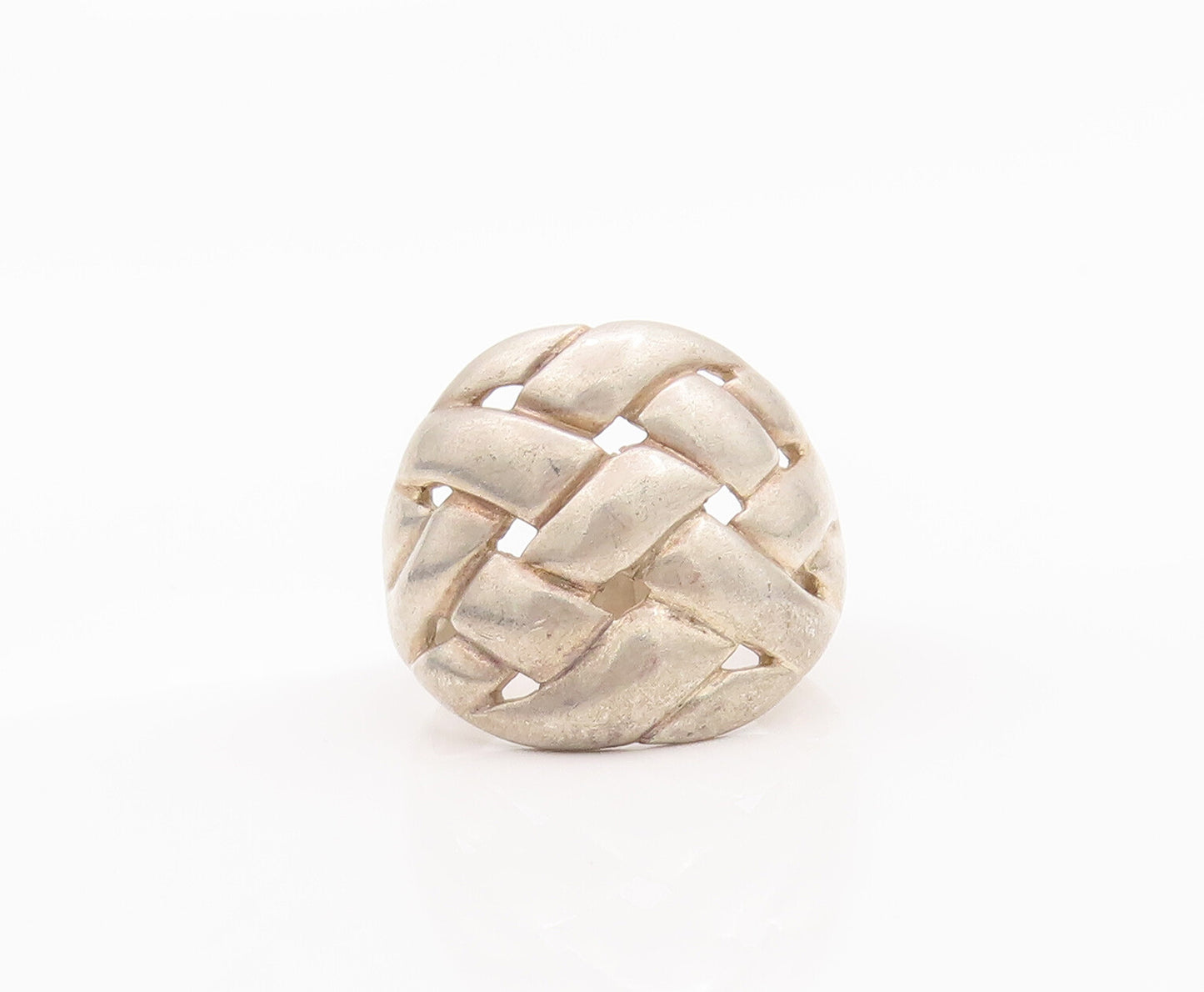 925 Sterling Silver Vintage Ring Solid Broad Carved Woven Effect Sz 8  RG27738