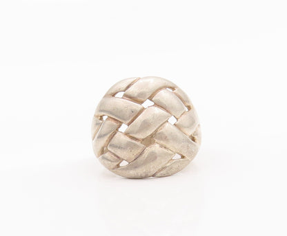 925 Sterling Silver Vintage Ring Solid Broad Carved Woven Effect Sz 8  RG27738