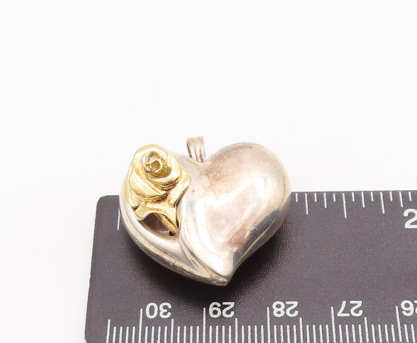 925 Sterling Silver Vintage Pendant GORHAM Puffed Carved Rose Heart  PT23256