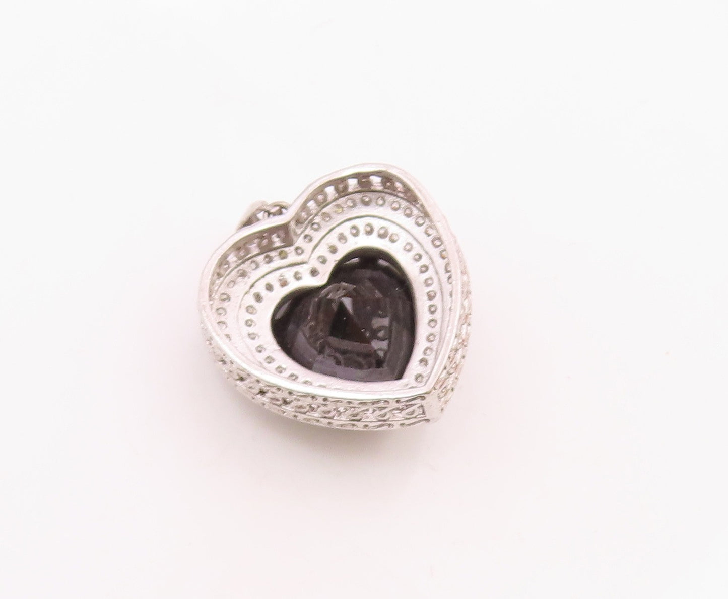 925 Silver  Vintage Hematite & Cubic Zirconia Love Heart Pendant  PT19814