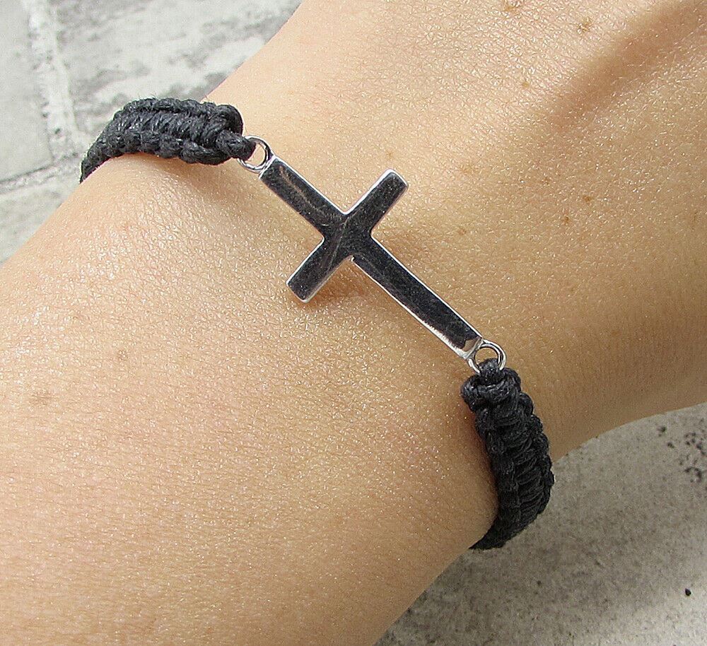 925 Sterling Silver  Religious Cross Adjustable Friendship Bracelet  BT1027