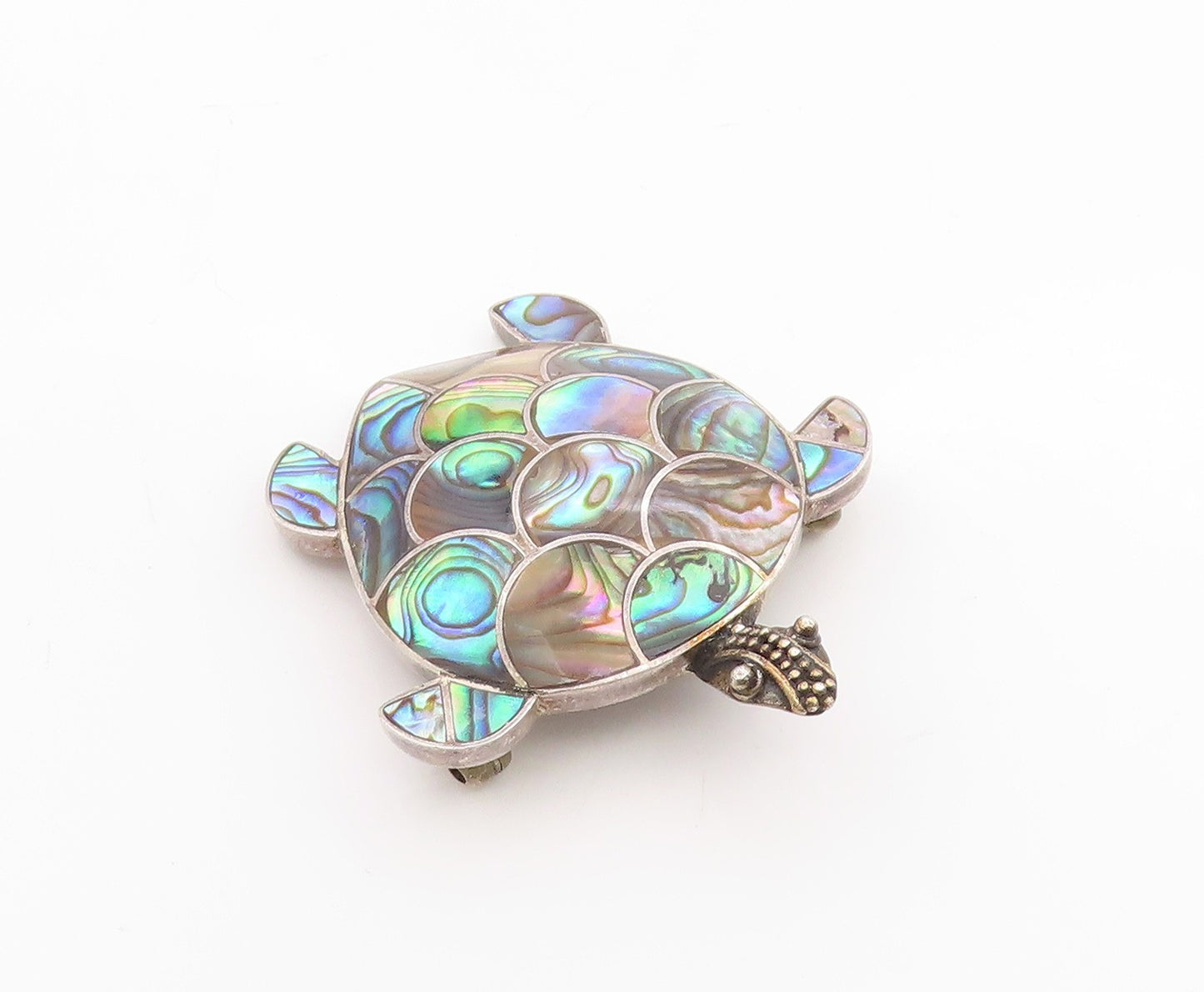 925 Sterling Silver Vintage Brooch Abalone Inlay Sea Turtle Charm  BP11794
