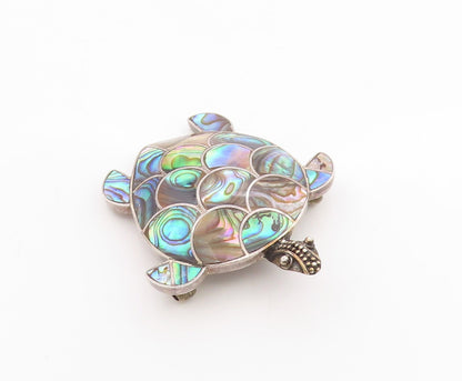 925 Sterling Silver Vintage Brooch Abalone Inlay Sea Turtle Charm  BP11794