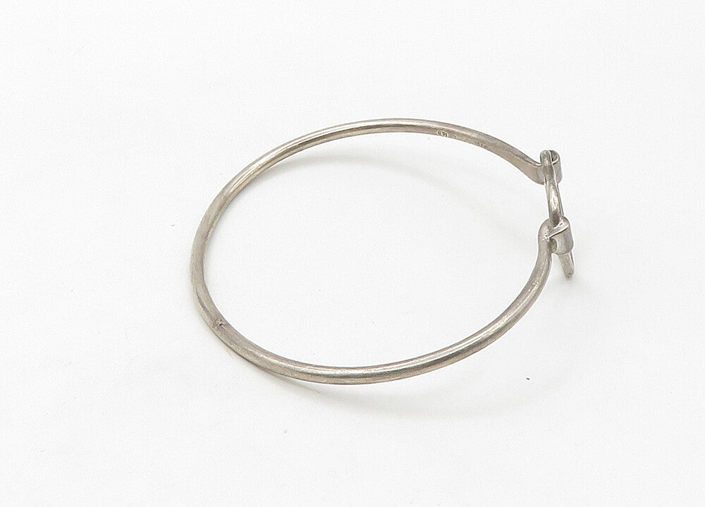925 Sterling Silver  Vintage Open Love Heart Hook Bangle Bracelet  BT8535
