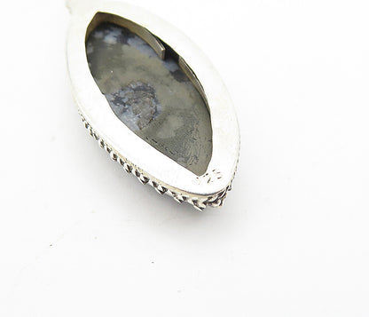 925 Sterling Silver Vintage Snowflake Obsidian Pointed Dangle Earrings EG3169