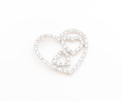 925 Sterling Silver Vintage Pendant CZ Intertwined Love Hearts Outline  PT25982