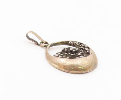 925 Sterling Silver  Vintage Oxidized Floral Round Drop Pendant  PT10330
