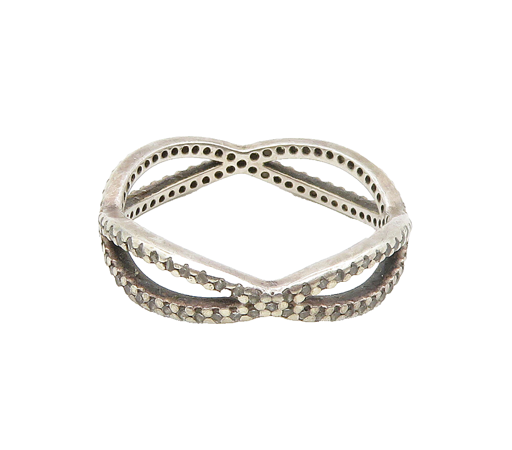 PANDORA 925 Sterling Silver  Vintage Topaz Split Design Band Ring Sz 9 RG16415
