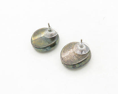 925 Sterling Silver  Vintage Shiny Dark Tone Button Drop Earrings  EG9715