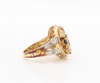 925 Sterling Silver Vintage Ring Gold Plated Citrine Diamond Quartz Sz 7 RG29678