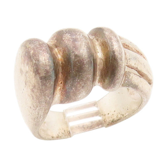 925 Sterling Silver Vintage Ring Wavy Ribbed Statement Band  Sz 7.5  RG34775