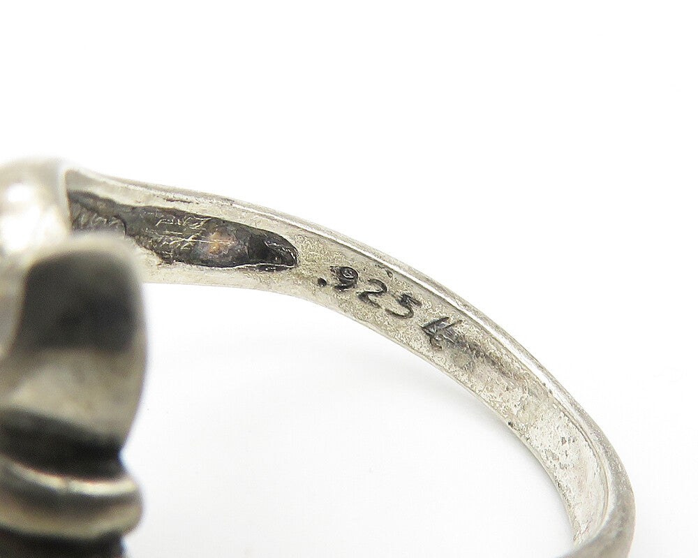 925 Sterling Silver  Vintage Dark Tone Diamond Cut Band Ring Sz 7  RG10816