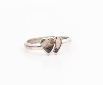 925 Sterling Silver Vintage Ring Minimalist Double Love Heart  Sz 5.5  RG35581