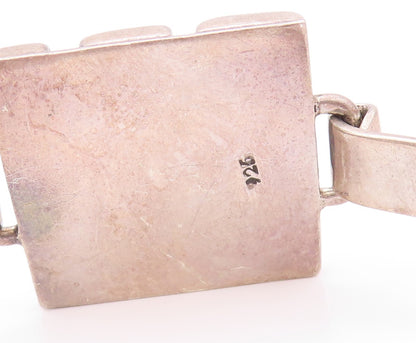 925 Sterling Silver Vintage Bracelet Rectangle Cut Multi Gemstones Inlay BT11159