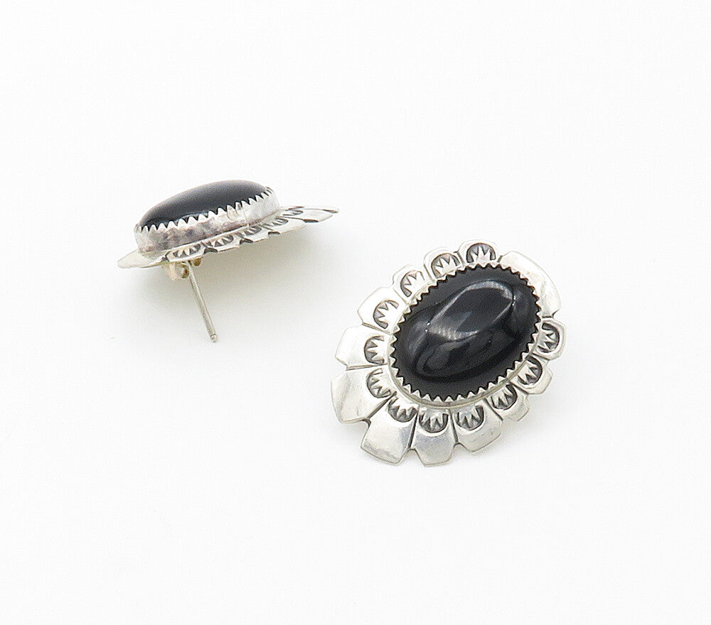 LAWRENCE OHMSATTE ZUNI 925 Silver  Vintage Black Onyx Drop Earrings  EG8583
