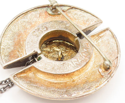 ATARA 925 Silver  Vintage Two Tone Carved & Chained Shield Brooch Pin  BP10180