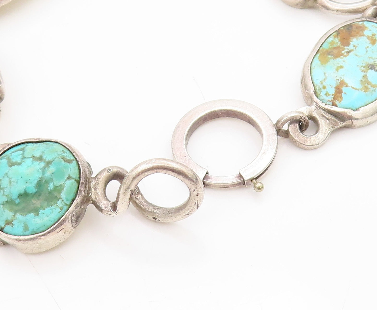 925 Sterling Silver Vintage Bracelet Chunky Multi Gemstone Solid Link  BT11709