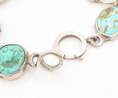 925 Sterling Silver Vintage Bracelet Chunky Multi Gemstone Solid Link  BT11709
