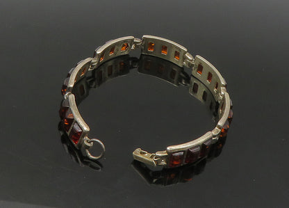 925 Sterling Silver  Vintage Amber Dark Tone Bar Link Chain Bracelet  BT8773