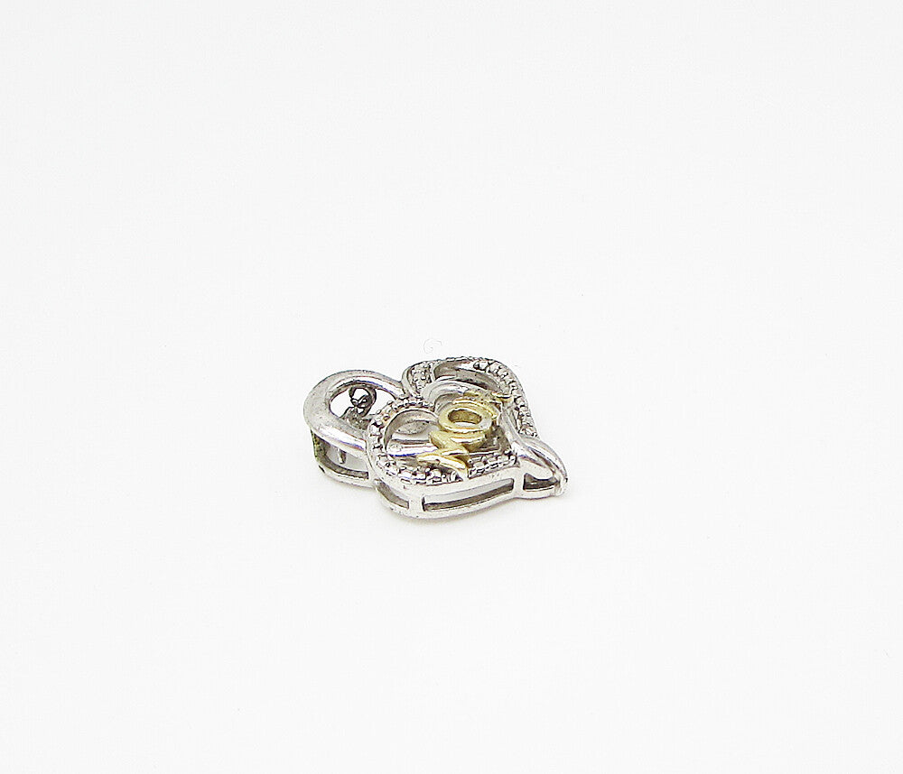 925 Sterling Silver  Genuine Diamond Mom Love Heart Slider Pendant  PT2163