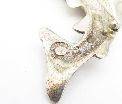 DESIGNER 925 Sterling Silver  Vintage Dark Tone Fish Motif Brooch Pin  BP1715