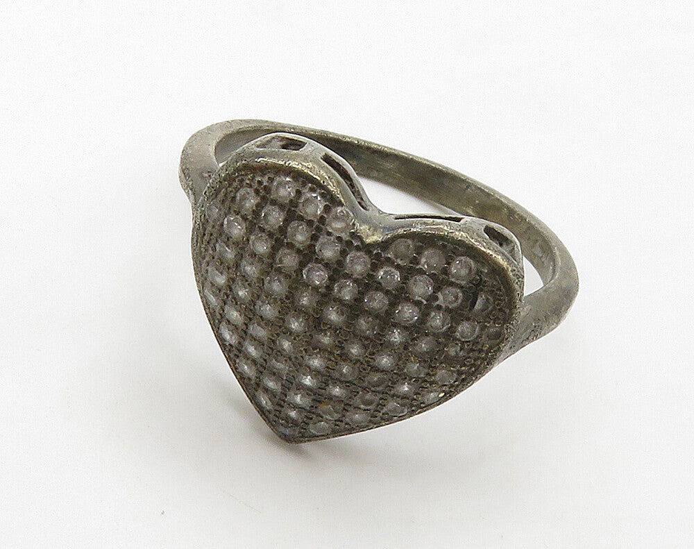 925 Sterling Silver  Vintage Topaz Love Heart Cocktail Ring Sz 6.5  RG16166