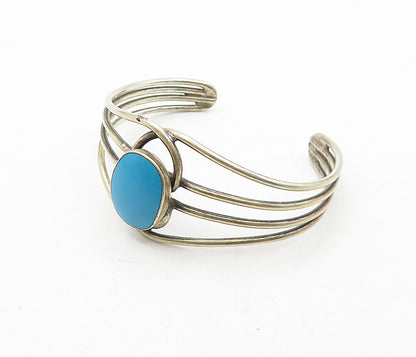 925 Sterling Silver  Vintage Turquoise Split Shank Shiny Cuff Bracelet  BT1687