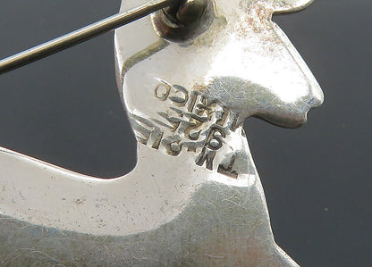 MEXICO 925 Sterling Silver  Vintage Turquoise Eye Reindeer Brooch Pin  BP8262