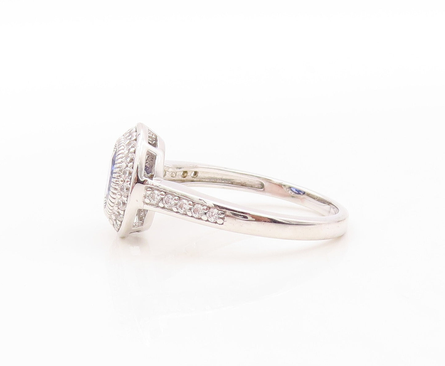 925 Sterling Silver Vintage Ring Designer Stackable Sapphire & CZ Sz 7.5 RG30874